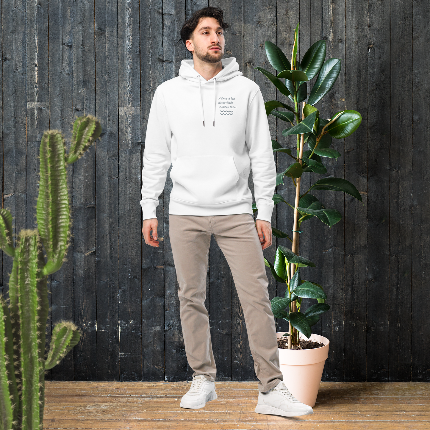 Unisex Motivational and Minimalist Eco Hoodie White Skilled Sailor