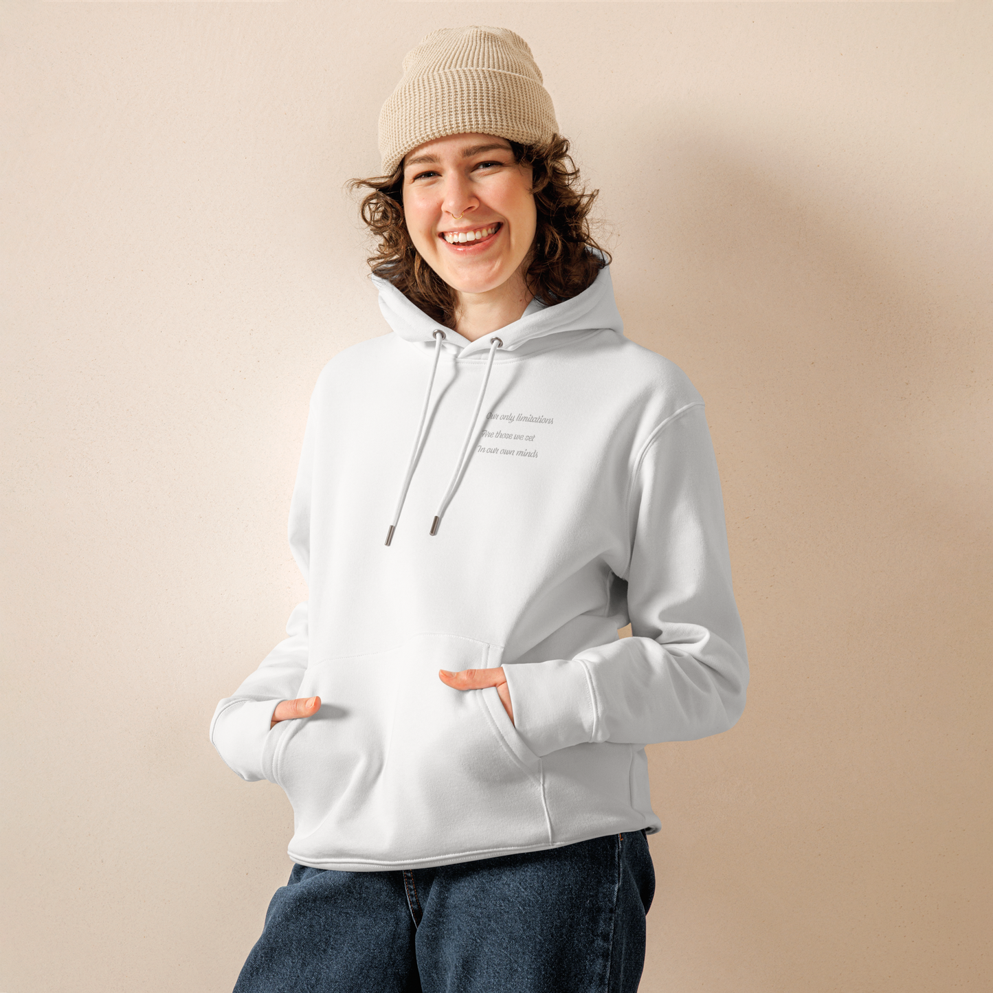 Unisex Motivational and Minimalist Eco Hoodie White